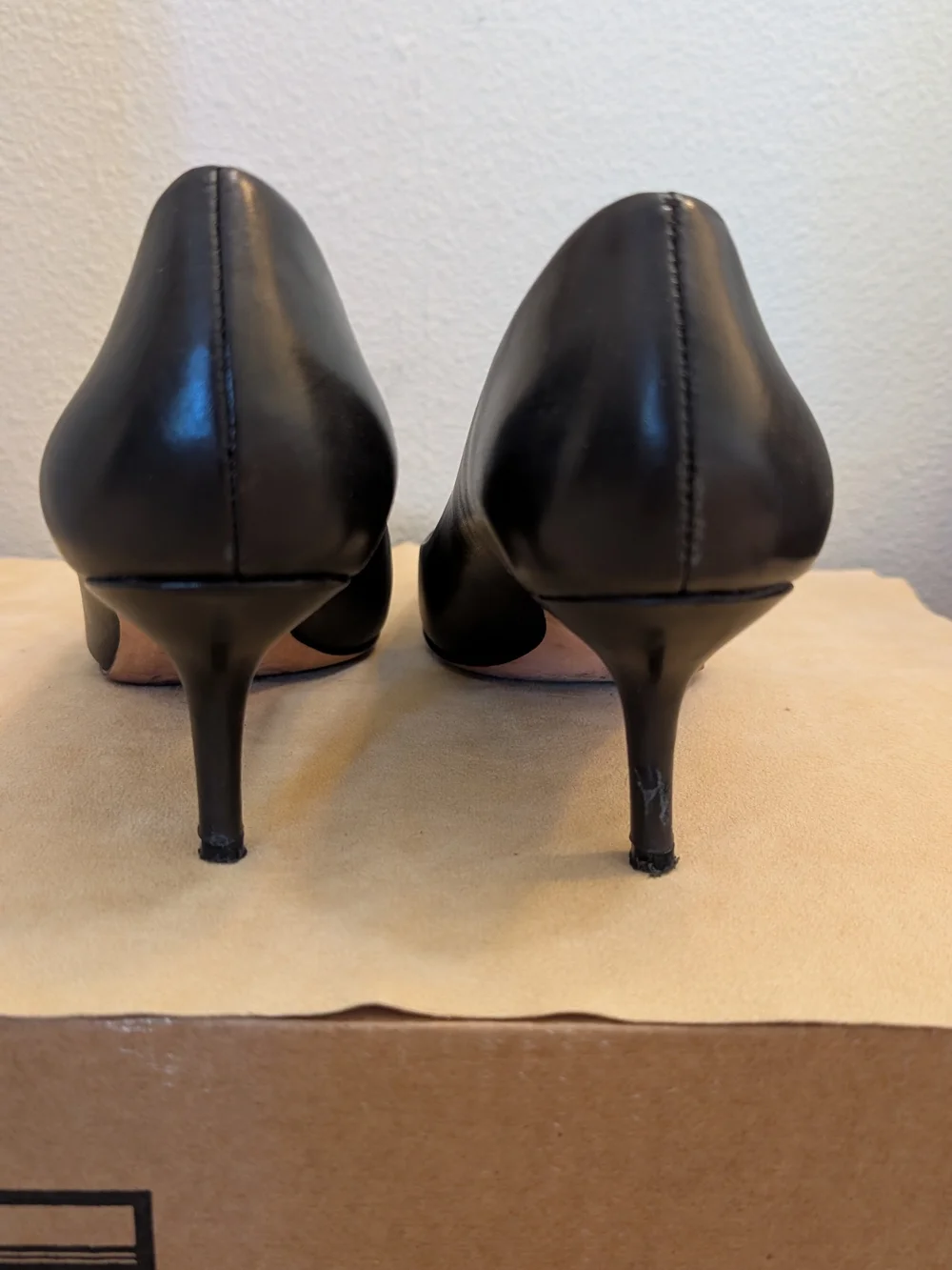 Via Spiga Black Leather Pointed-Toe Pumps